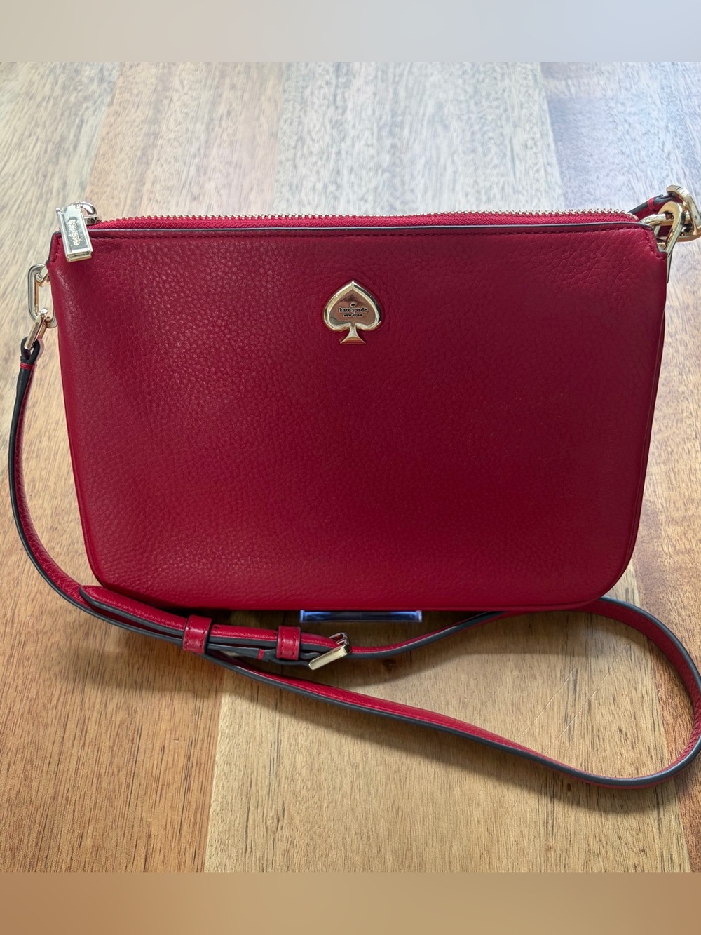 kate spade Red Pebbled Leather Crossbody with Gold Spade Accent - Picture 2 of 11